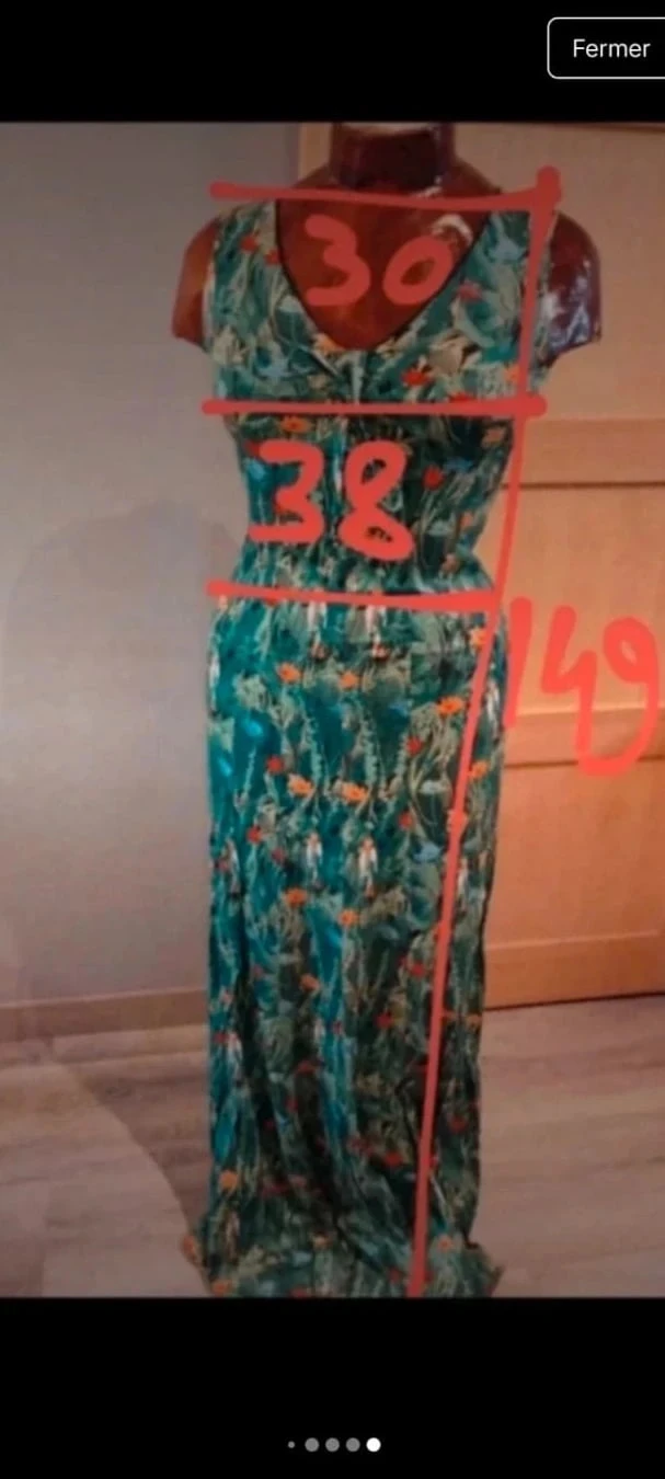 Vestido muito longo feito à mão com tecido de aves da selva T36/38 – photo 8